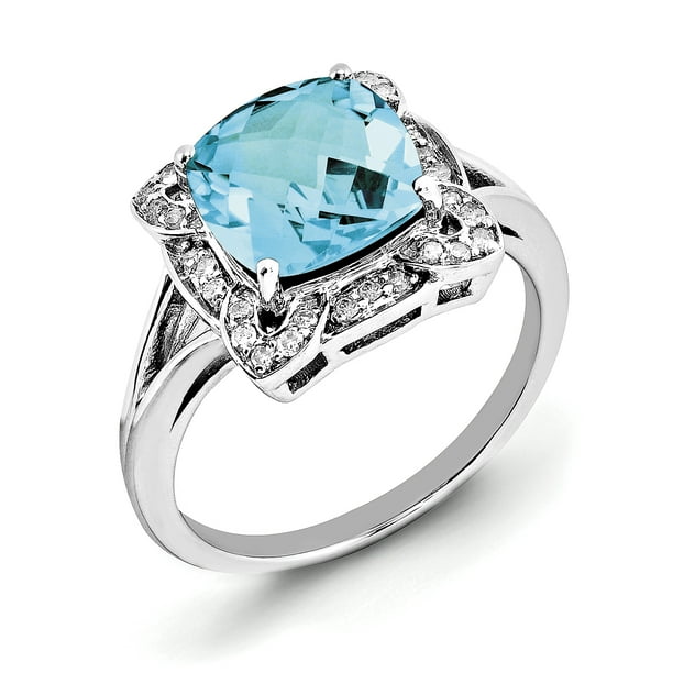 Size 8 West Coast Jewelry Sterling Silver Diamond and Light Swiss Blue Topaz Ring Size 8 West Coast Jewelry Sterling Silver Diamond and Light Swiss Blue Topaz Ring